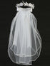 Lito Girls White 24 Inch Rhinestone Pearl Organza Flower Back Bow Communion Veil - SophiasStyle.com